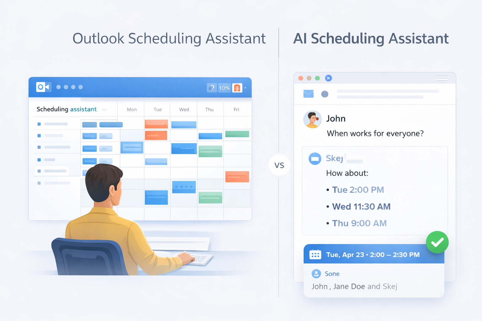 Outlook Scheduling Assistant vs AI Scheduling Tools · Skej