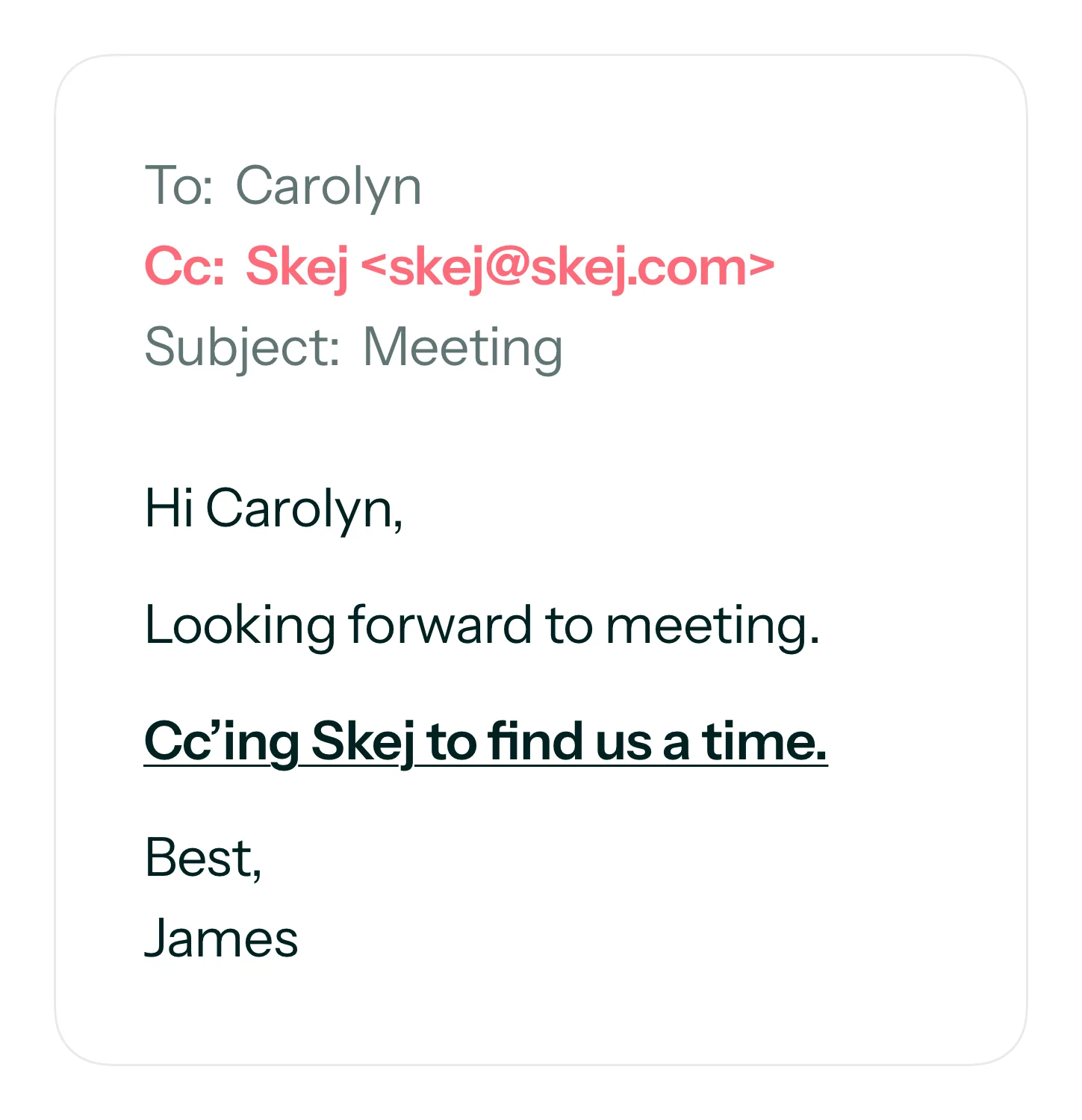 An email thread showing Skej cc'd into the conversation alongside the meeting attendees.
