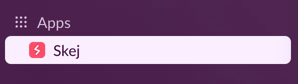 The Skej app listed under Apps in the Slack sidebar.