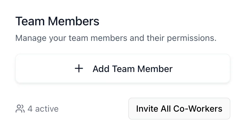 The Team Members section of the dashboard with the Add Team Member button.