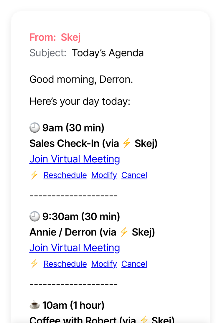 Daily Agenda and Meeting Reminders